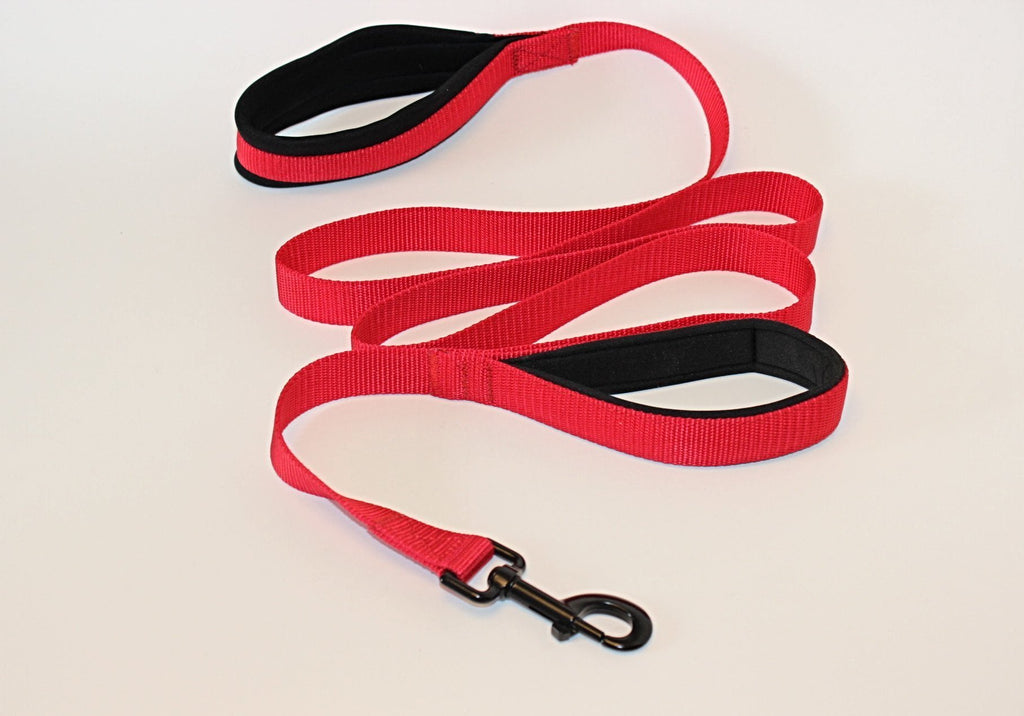 DOUBLE HANDLED PADDED DOG LEASH RED