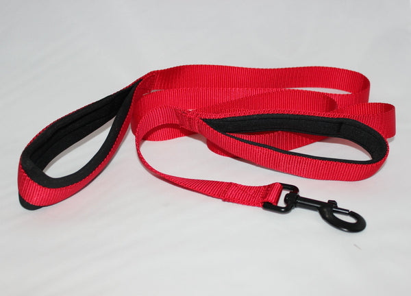 DOUBLE HANDLED PADDED DOG LEASH RED